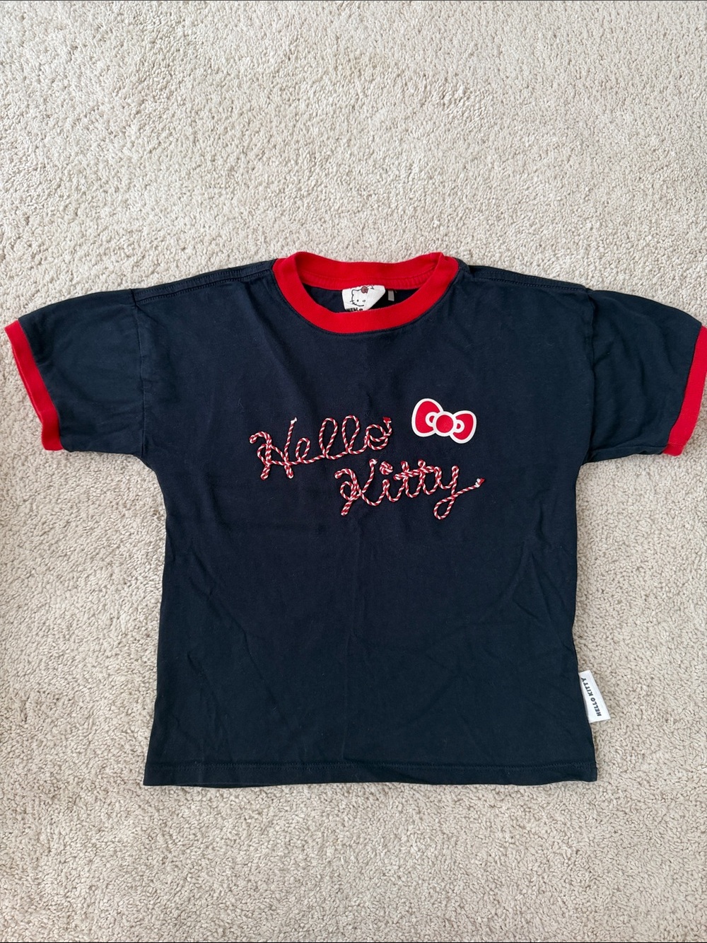 Hello Kitty Black Tee with Red Trim and Bow Detail